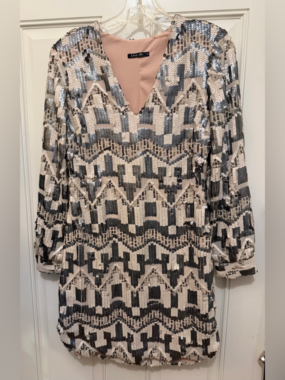 Love + Air silver/titanium and Cream Sequin Patterned Mini Dress